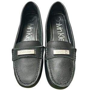Calvin Klein Black Leta Pebbled Leather Slip on Loafer Women’s Size 8